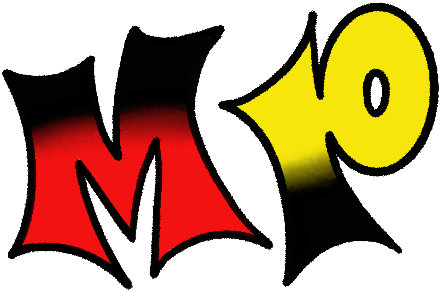 Large M and large P to represent Mark Pickman logo. The M is red with black shading. The P is yellow with black shading.